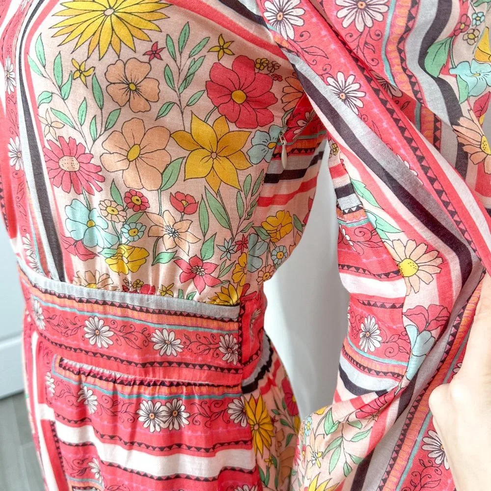 Anthropologie Laia Dea Long Sleeve Printed Off-Shoulder Maxi Dress Women's Sz S